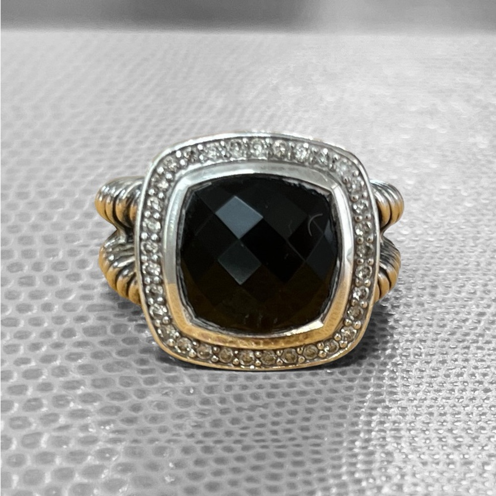 DAVID YURMAN Sterling 11mm Onyx 0.25ct Natural Diamond Split Shank Albio…